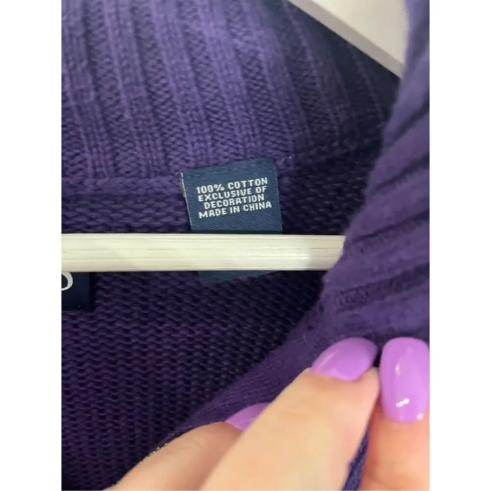 Chaps Purple Quarter Zip Mock Neck Sweater Sz L